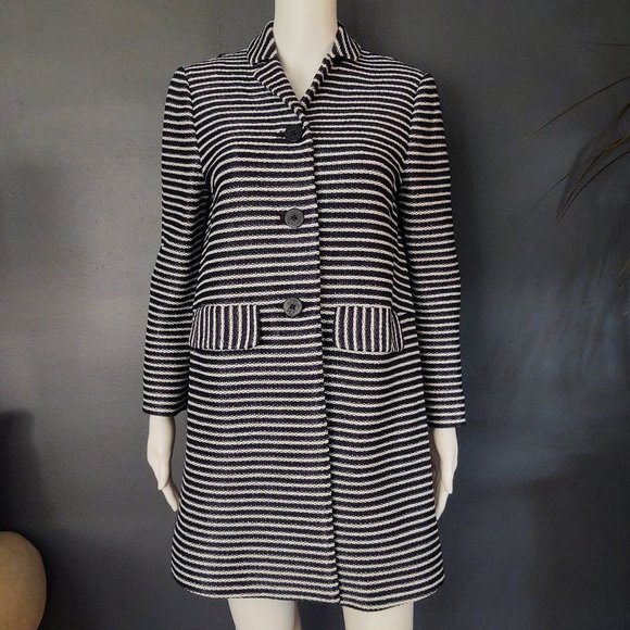 Tory Burch navy and white striped raffia coat-style Elaina